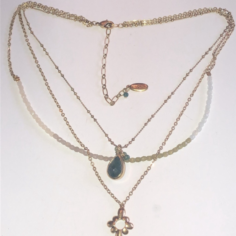 Pilgrim Vintage Gold Tone Dainty Beaded Multi Strand Boho Necklace